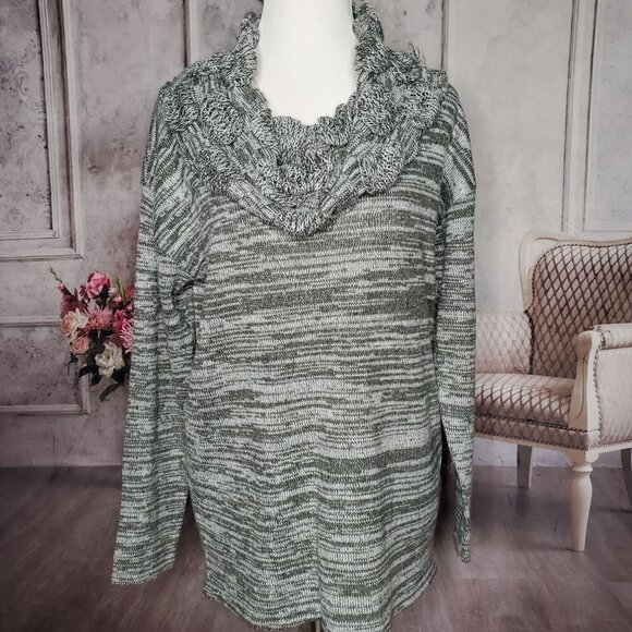 DESIGN365 Heathred Gray Open Cowl Neck Long Sleeve Warm Soft Sweater Size Large - Picture 4 of 9